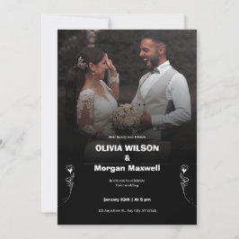 Convite para Casamento Negro e Branco Elegante