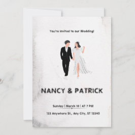 Convite para Casamento Negro e Branco Elegante