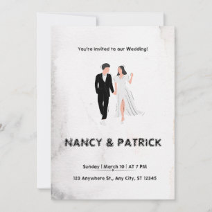 Convite para Casamento Negro e Branco Elegante