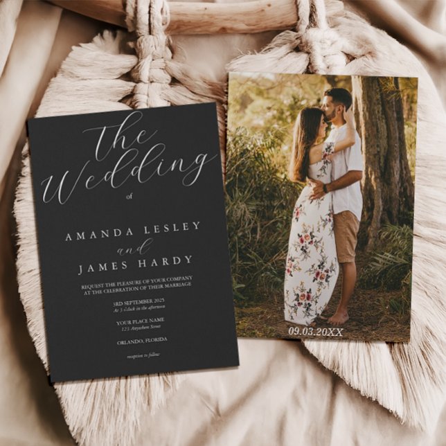 Convite para Casamento Negro e Branco Elegante Min (Criador carregado)