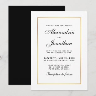Convite para Casamento Negro e Branco Elegante Mod