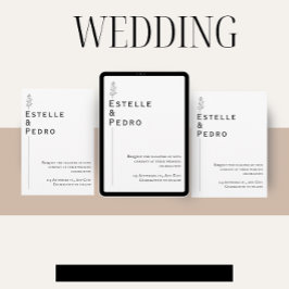 Convite para Casamento Negro e Branco Floral Minim