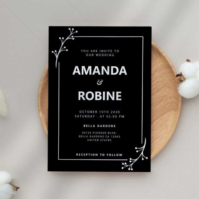 Convite para Casamento Negro e Branco Minimalista (Criador carregado)