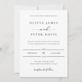 Convite para Casamento Negro e Branco Minimalista