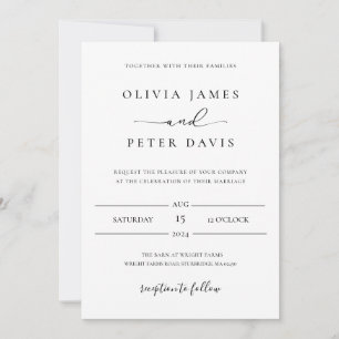 Convite para Casamento Negro e Branco Minimalista