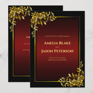 Convite para Casamento Negro e Vermelho Luxuoso
