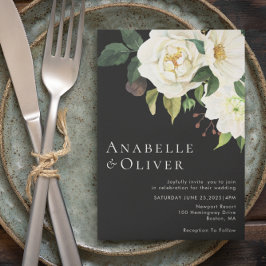 Convite para Casamento Negro Floral Branco Elegant