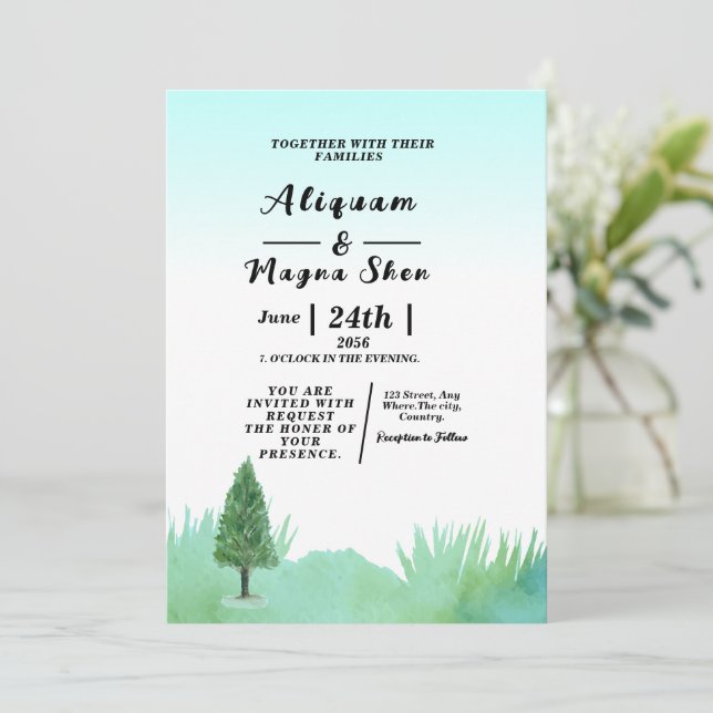 Convite para casamento no inverno, cartão de convi (Em pé/Frente)