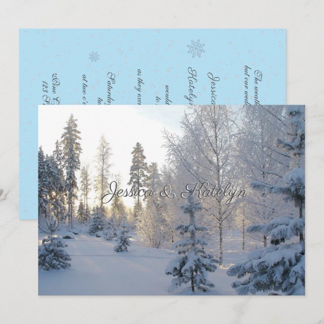 Convite para Casamento no inverno de Floresta de Á (Frente/Verso)