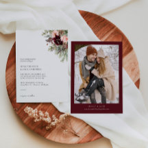 Convite para Casamento no inverno Floral Burgundy