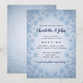Convite para casamento no inverno Glitter Blue Sno