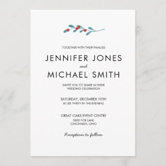 Convite para Casamento no inverno Holly e Berries