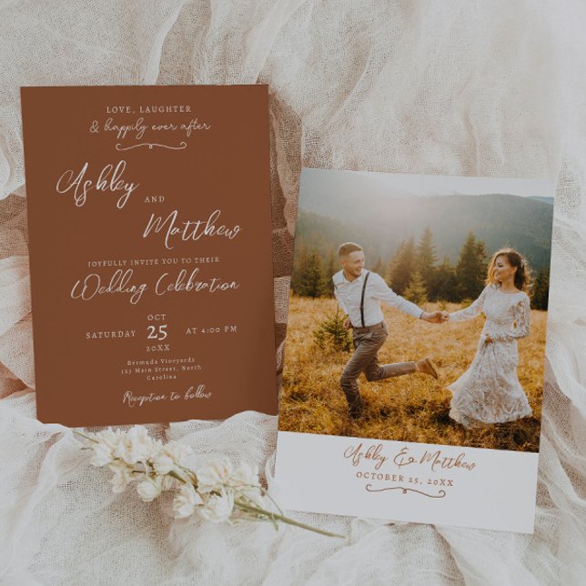 Convite para Casamento Orange Terracaotta Boho (Criador carregado)