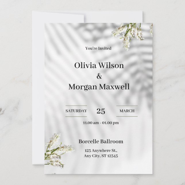 Convite para Casamento Orgânico Negro e Branco (Frente)