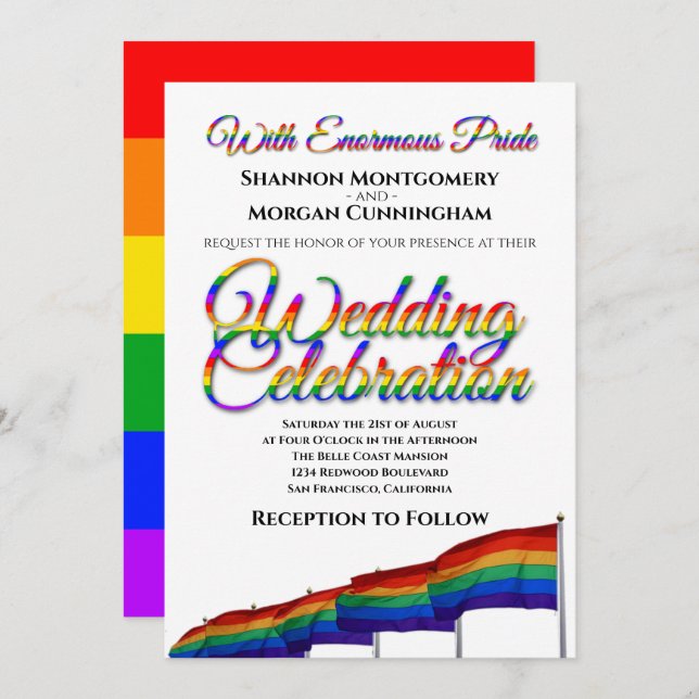 Convite para Casamento orgulho gay Rainbow (Frente/Verso)