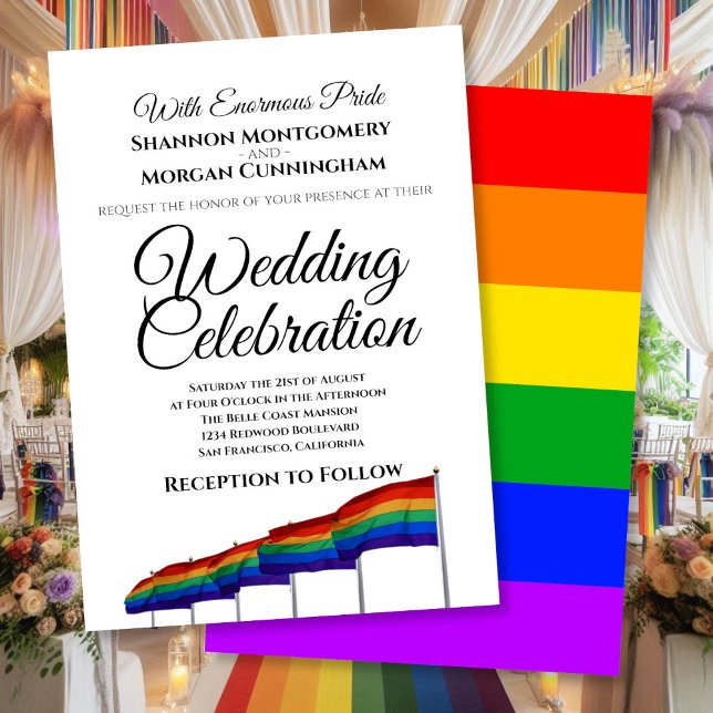 Convite para Casamento orgulho gay Rainbow - Texto (Front/Back)