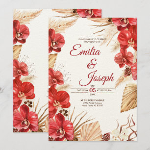 Convite para casamento outono de orquídea vermelh