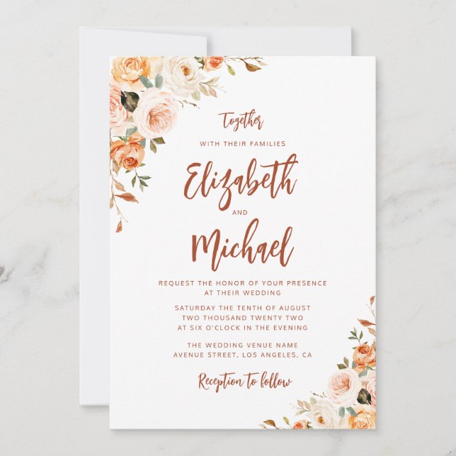 convite para casamento outono de script russo (Frente)