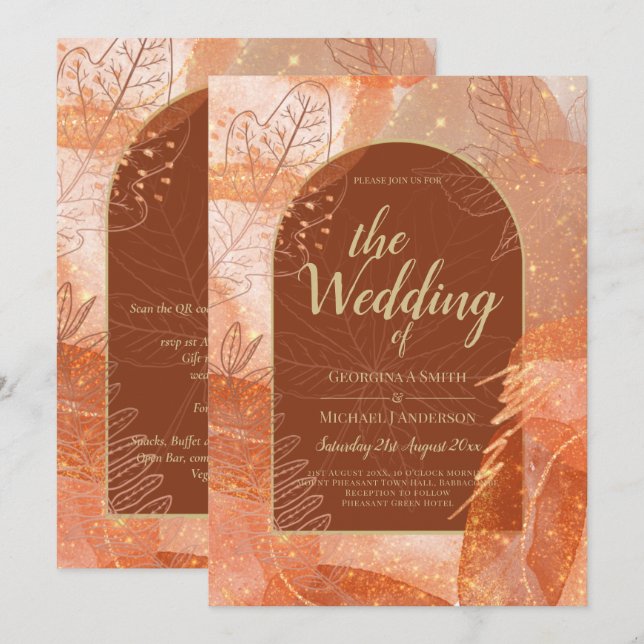 Convite para Casamento outono Dourado do outono Le (Frente/Verso)