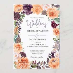 Convite para Casamento outono Floral de Pêssego Ro
