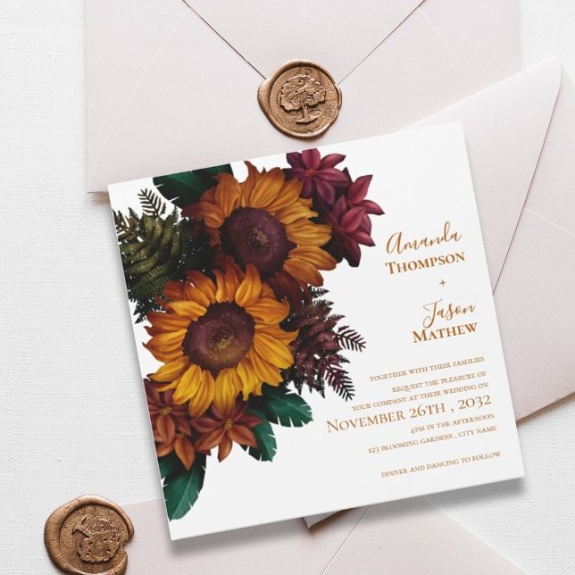 Convite para Casamento outono Floral Laranja Queim (Burnt Orange Rustic Floral Wedding Invitation)