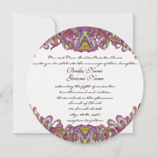 Convite para Casamento Paisley, Rosa e Verde