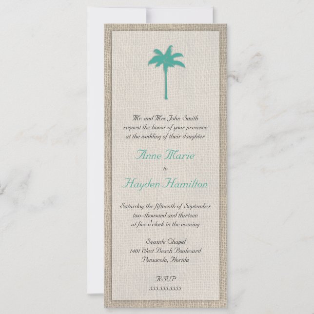 Convite Para Casamento Palm Tree & Burlap - Turque (Frente)
