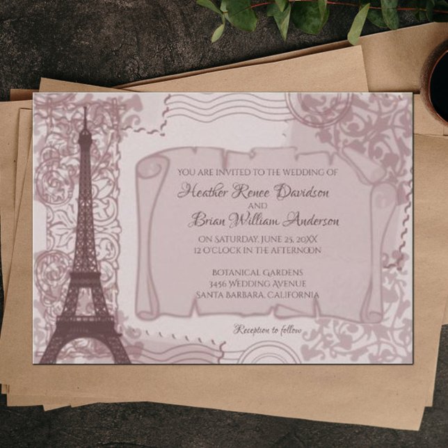 Convite para Casamento Parisiense Rosa (Pink Parisian Wedding Invitation)
