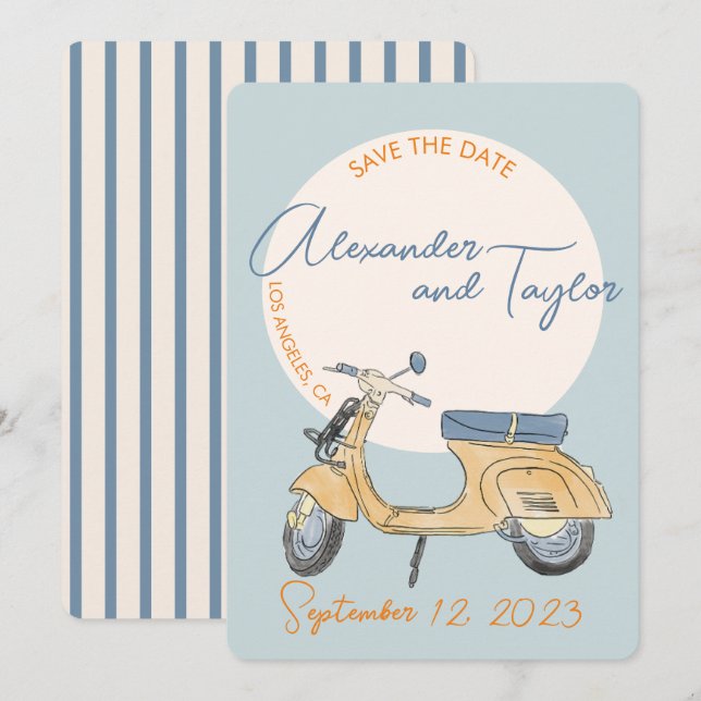 Convite para Casamento patinete Itália (Frente/Verso)