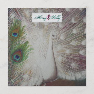 Convite para Casamento Pavão Branco e Penas de Pen