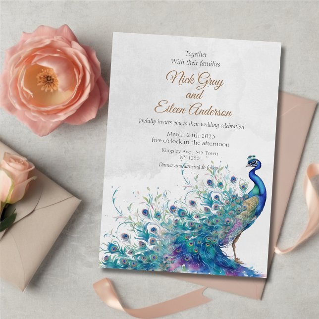 Convite para Casamento Pavão e Penas (Peacock and Feather Wedding Invitation)