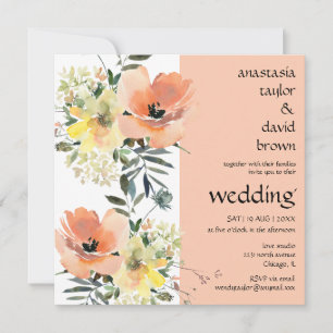 Convite para Casamento Peach Summer Floral Square
