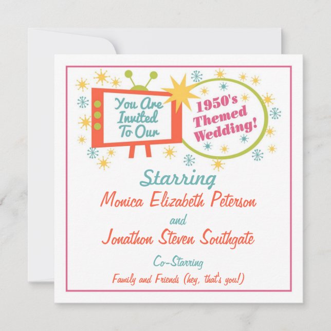 Convite para Casamento Pensado de Retro 1950 (Frente)