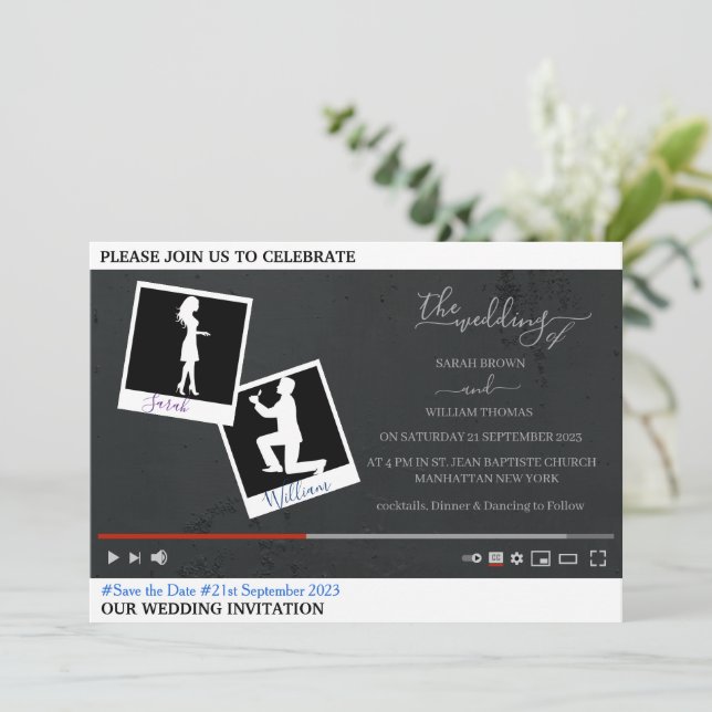 Convite para casamento personalizado do Youtube (Em pé/Frente)