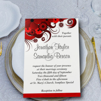Convite para Casamento Personalizado Floral Vermel