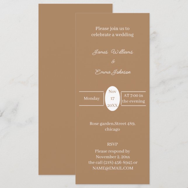 Convite para Casamento Personalizado Simples Brown (Frente/Verso)