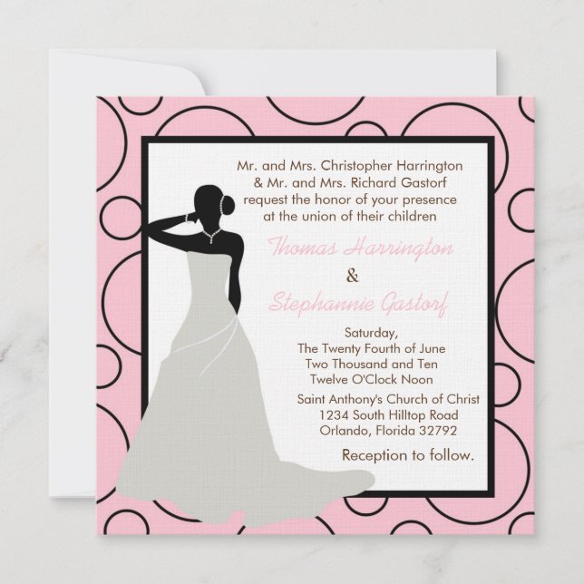 Convite para Casamento Pok-a-Dot para Rosas claro  (Frente)