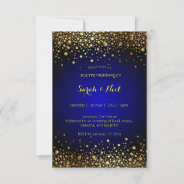Convite para Casamento Popular Azul Dourado Elegan