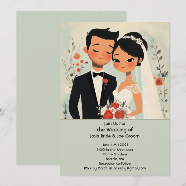 Convite para casamento por amor asiático fofo (Frente/Verso)