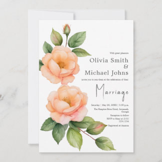 Convite para Casamento por Aquarela de rosas selva