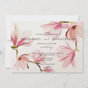 Convite para Casamento por Aquarela Magnolia Rosa