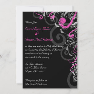 Convite para Casamento Preto, Branco e Rosa
