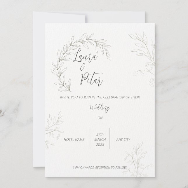 Convite para casamento preto e branco (Frente)