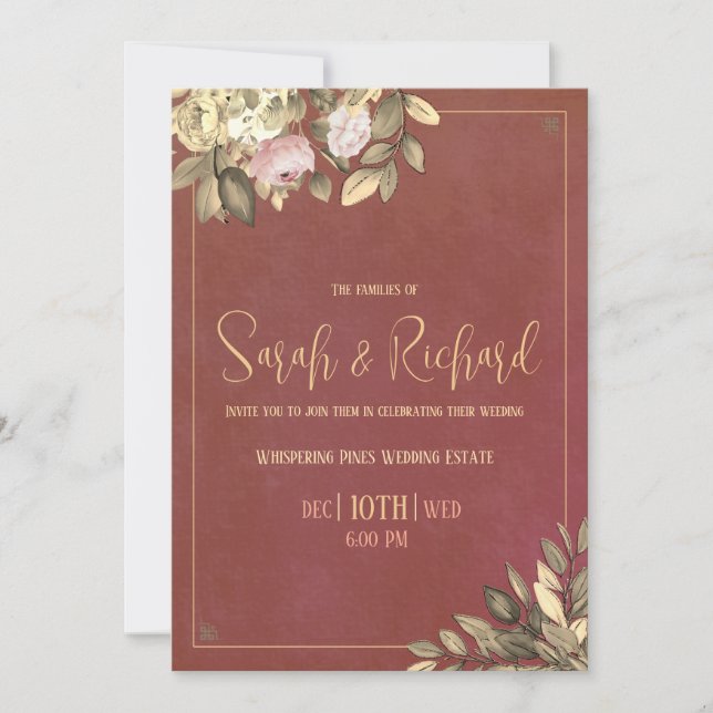 Convite para Casamento Preto e Dourado (Frente)