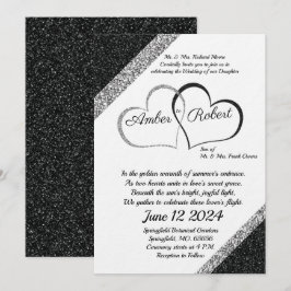 Convite para Casamento Preto e Prateado sem poema