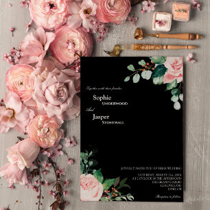Convite para Casamento Preto Floral Blush