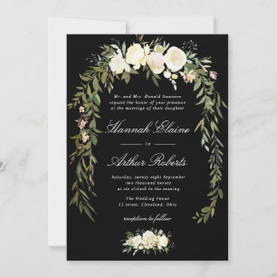 convite para casamento preto marfim floral elegant
