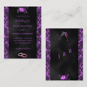 Convite para Casamento Preto Roxo com Frame de Lit