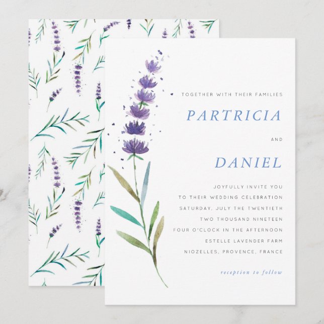 Convite para Casamento Provencial de Verão (Frente/Verso)
