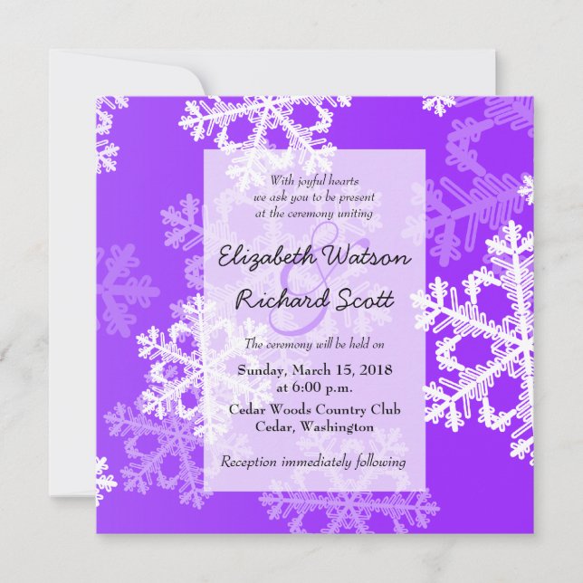 Convite para casamento Purple Snowflakes (Frente)